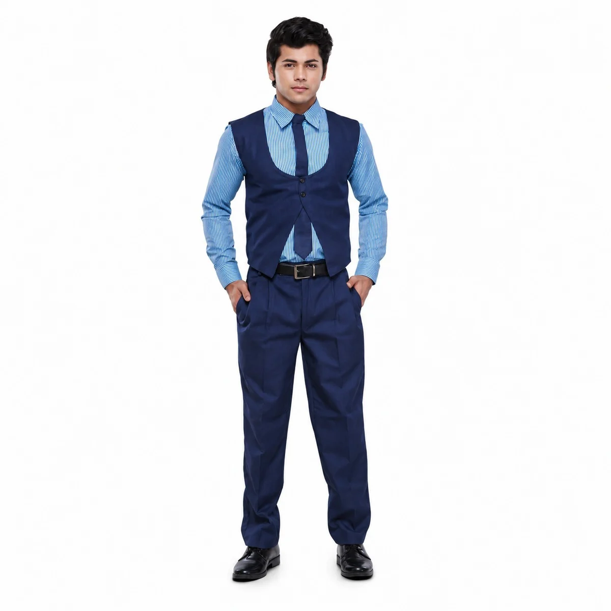 Mens Blue Three-Piece Hotel Uniform Set