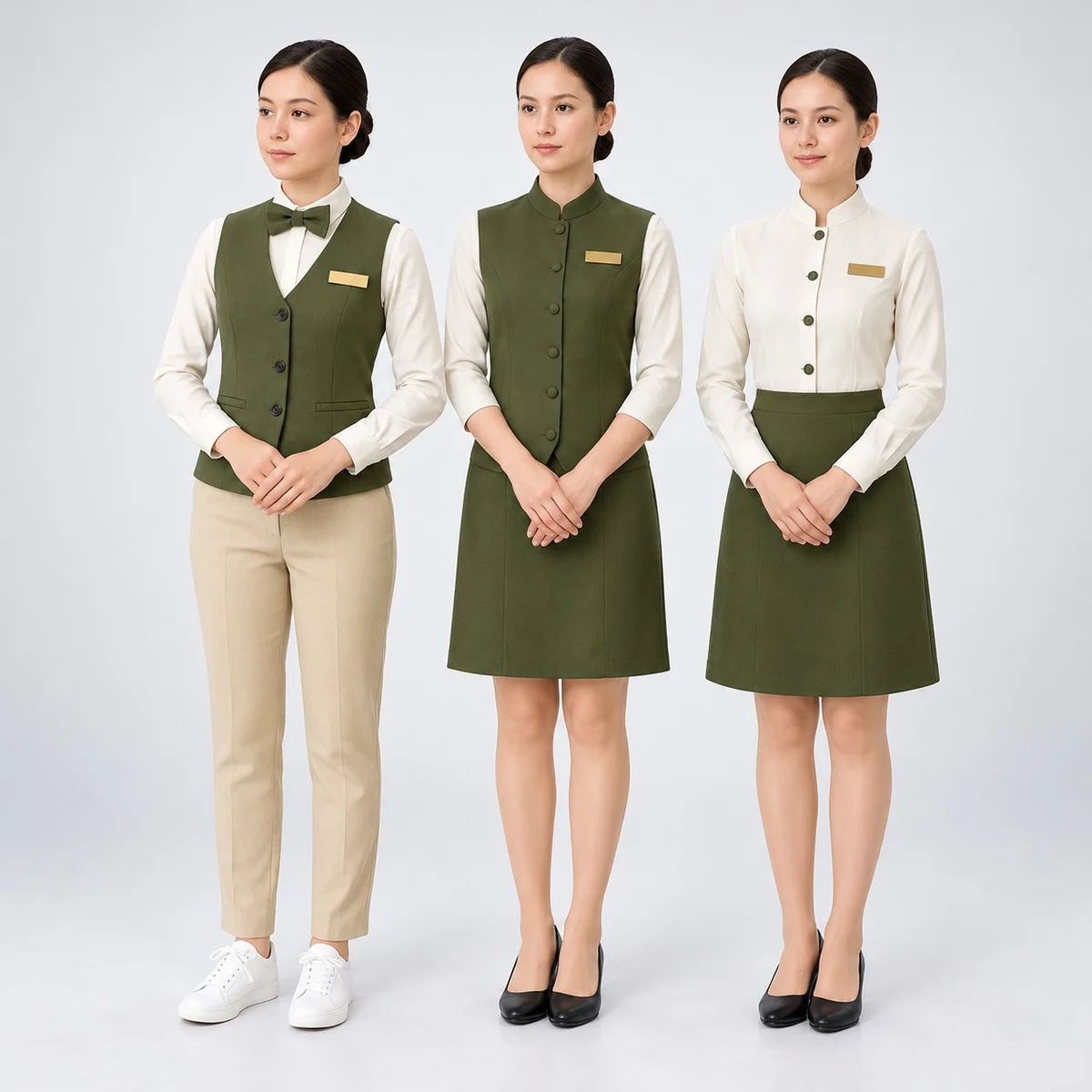 Womens Olive Green and Cream Hospitality Uniform Set