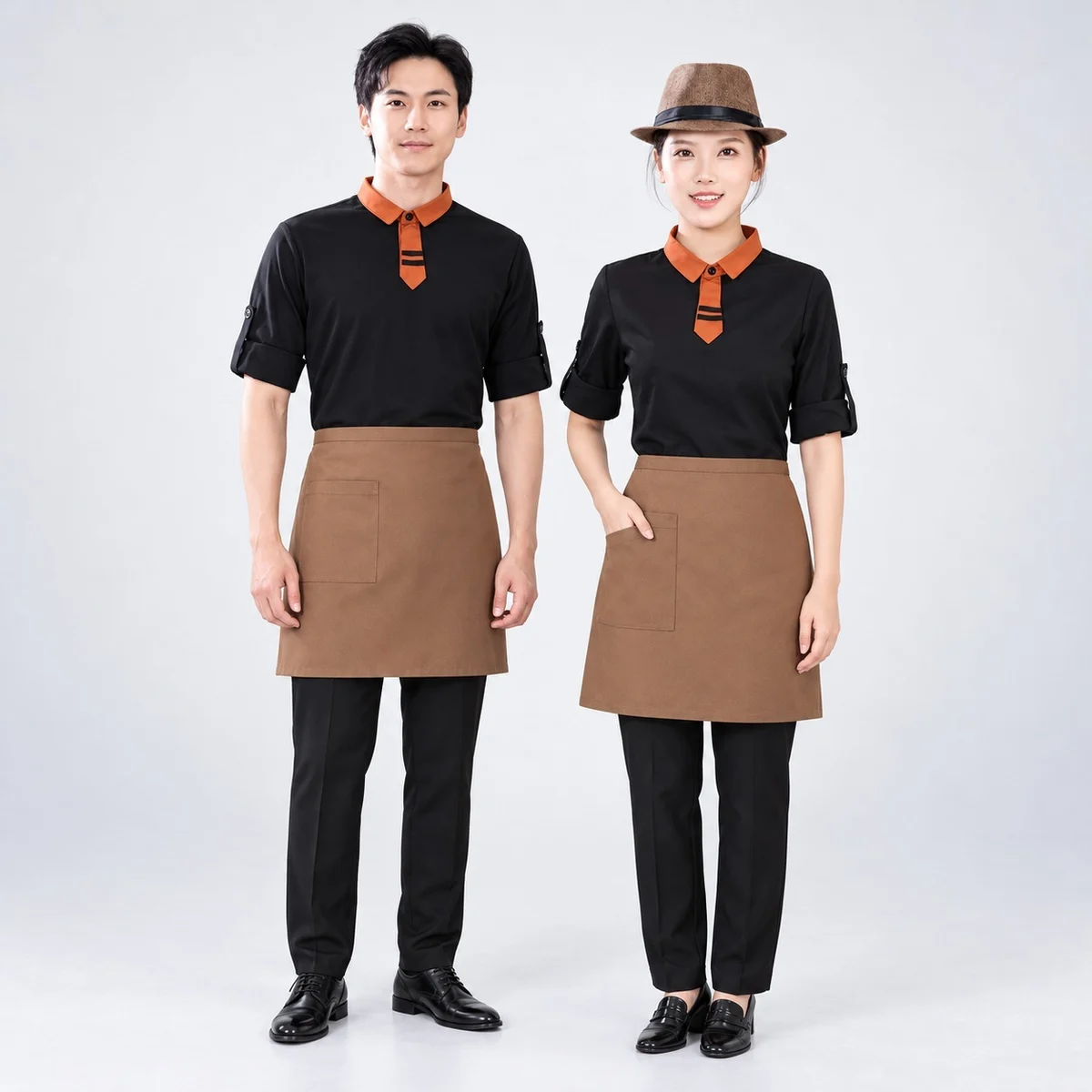 Black and Brown Hotel Waiter Uniform Set