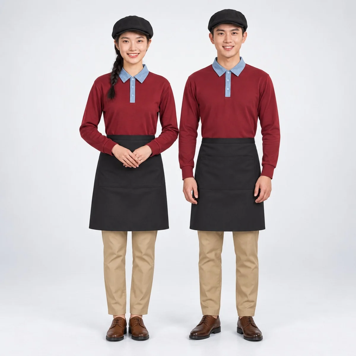 Maroon and Black Hospitality Staff Uniform Set