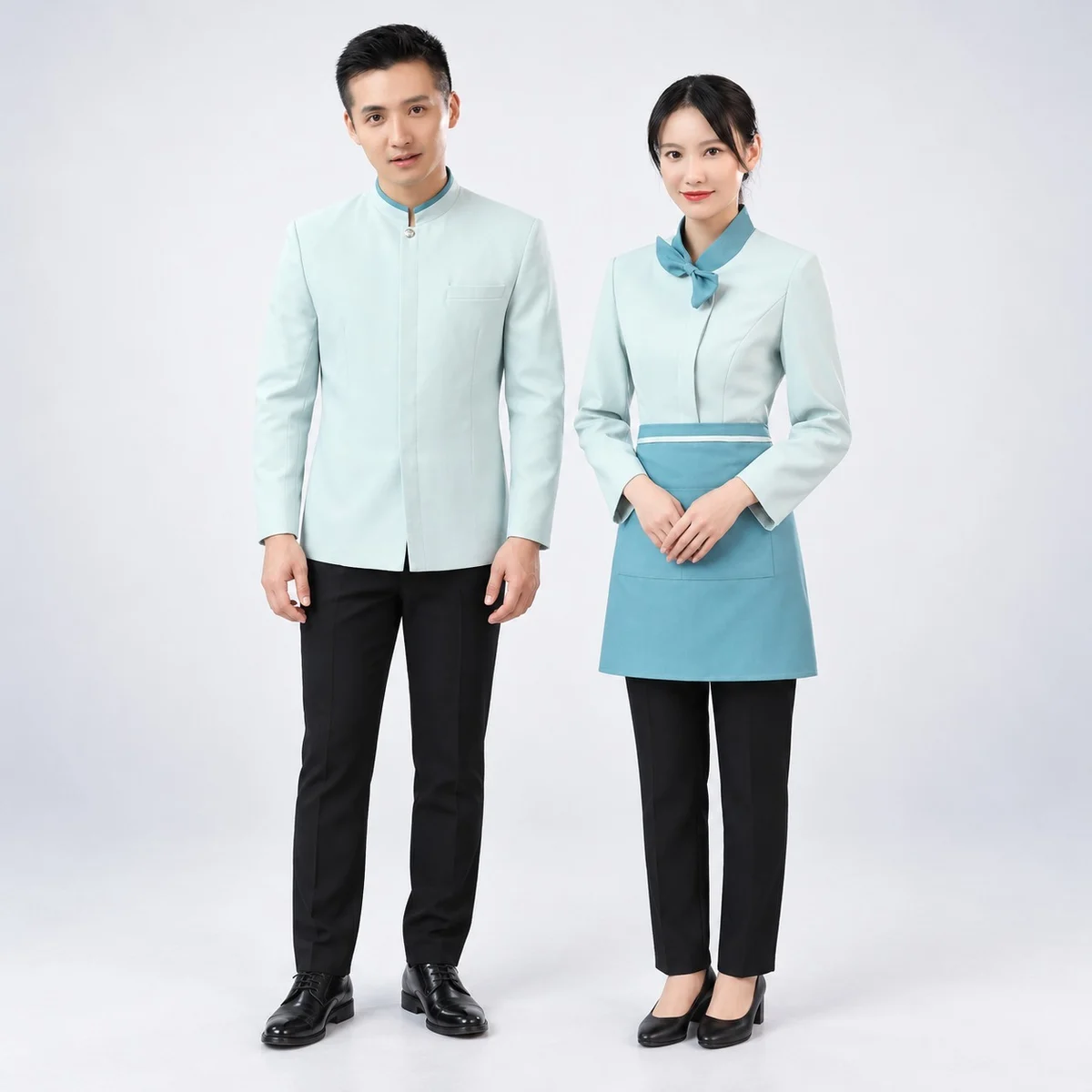 Pale Blue and Teal Hospitality Uniform Set