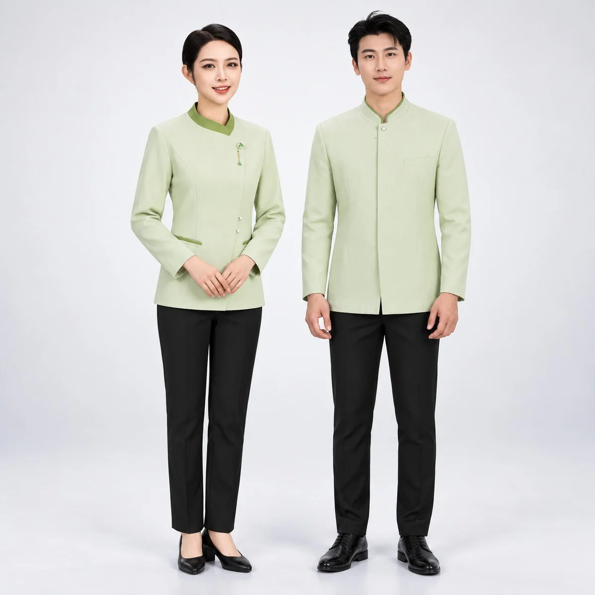 Sage Green and Black Hotel Uniform Set