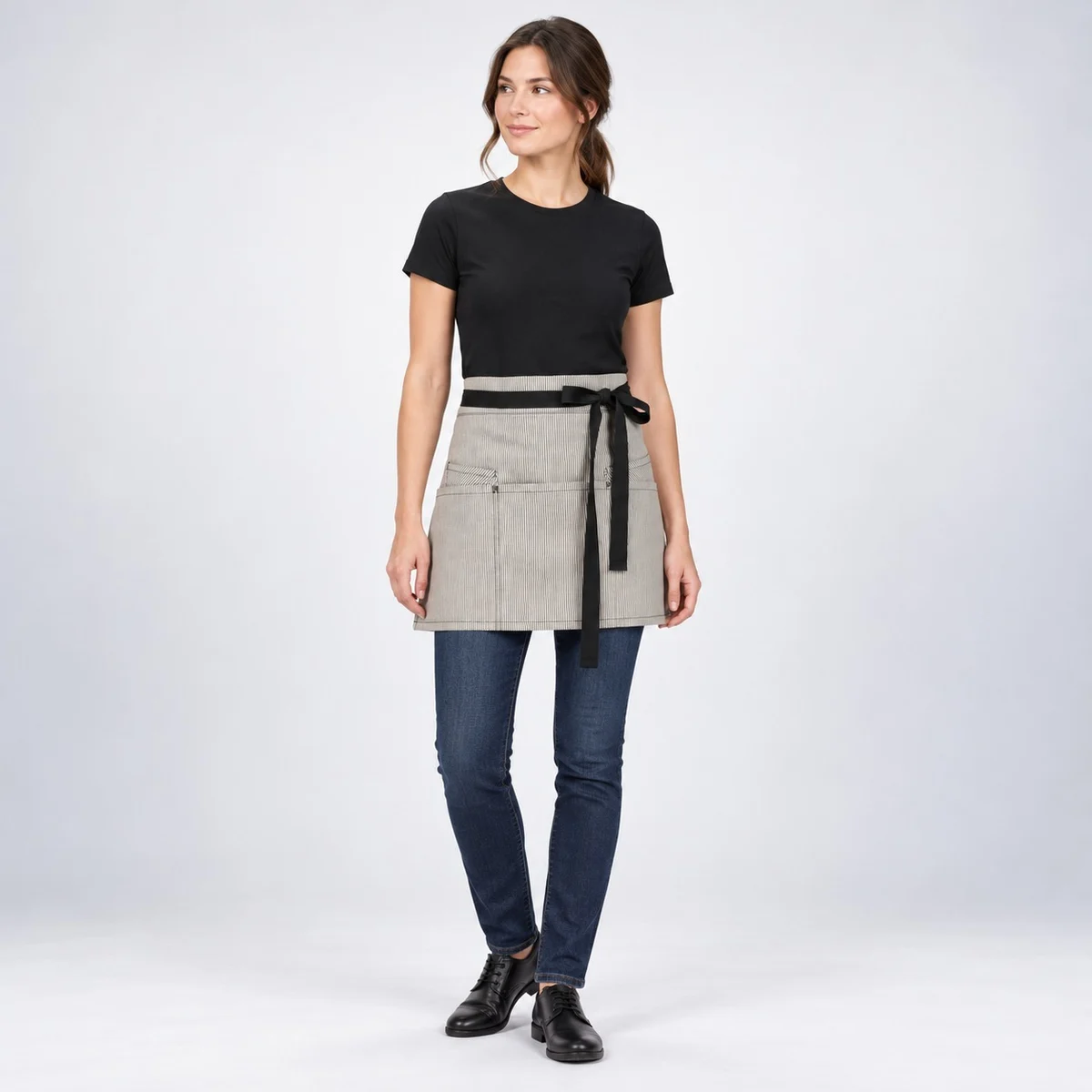 Grey and Black Pinstripe Waist Apron