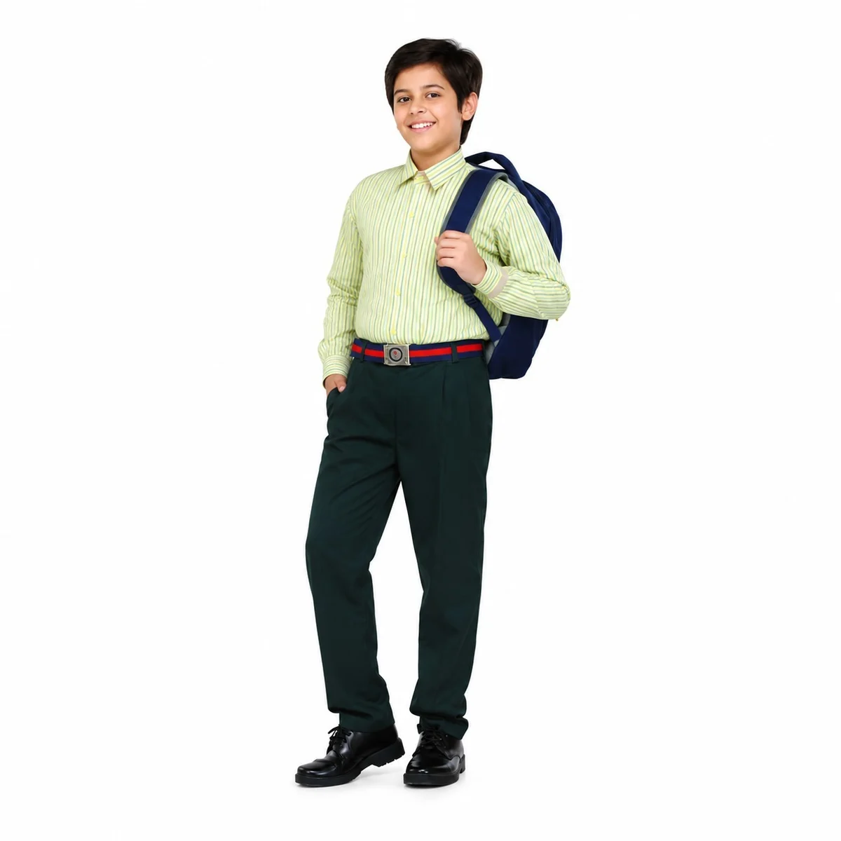 Green and Yellow Striped School Uniform Set