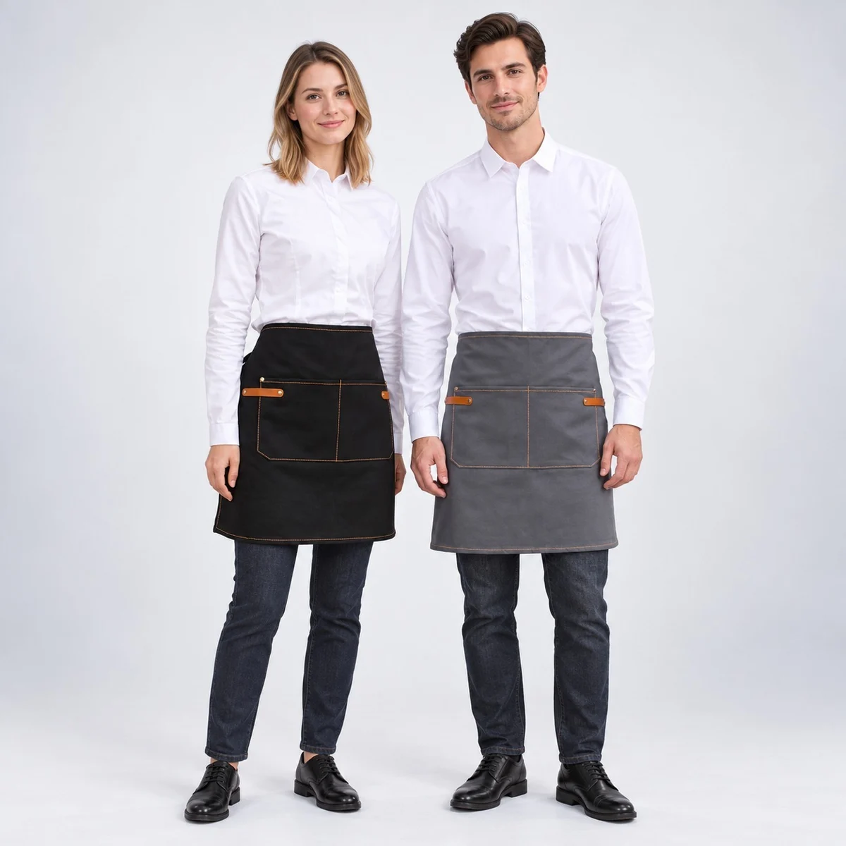 Black and Grey Cotton Canvas Waist Apron