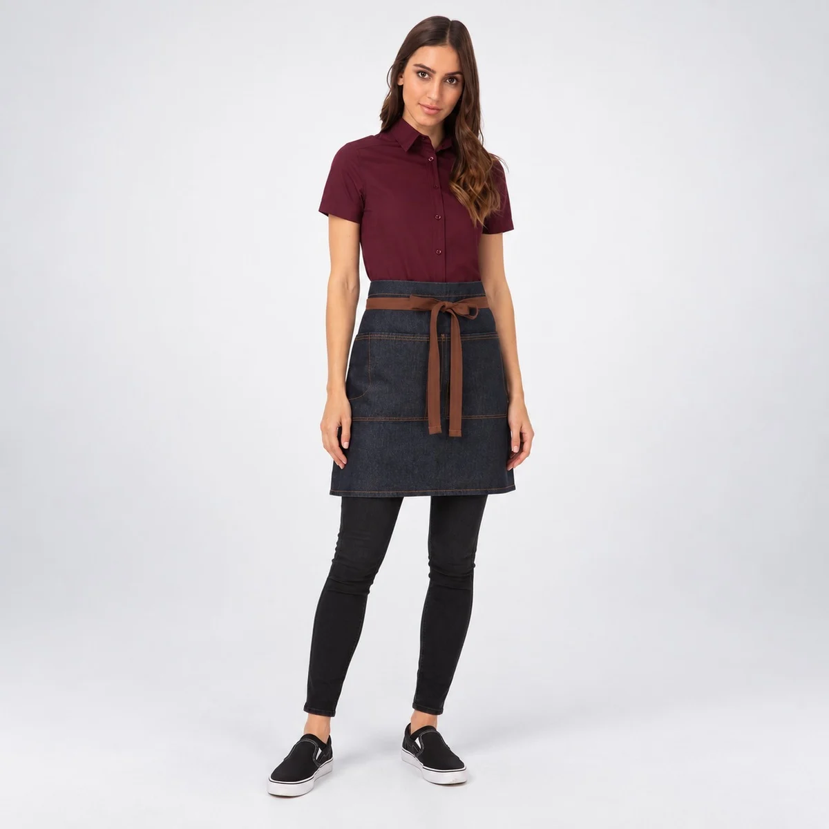 Maroon and Dark Blue Women Hospitality Uniform Set