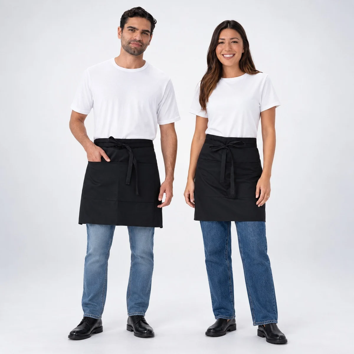 Black Poly-Cotton Unisex Hotel Waist Apron