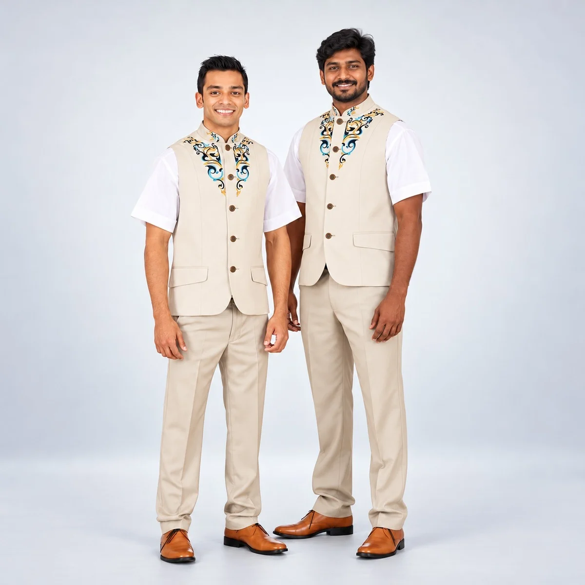 Beige Nehru Jacket Hotel Uniform Set