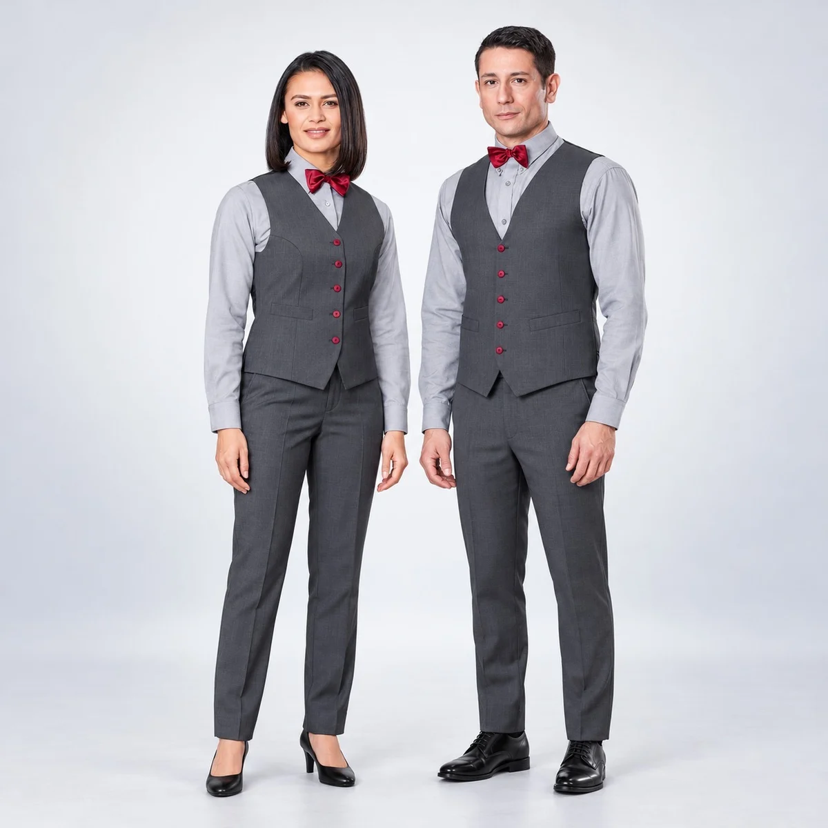 Grey Hotel Uniform Set with Red Bow Tie