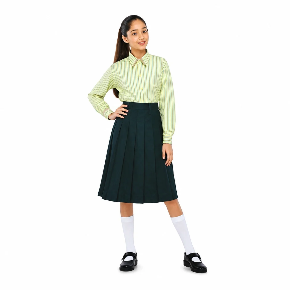 Girls Yellow and Green Striped School Uniform Set