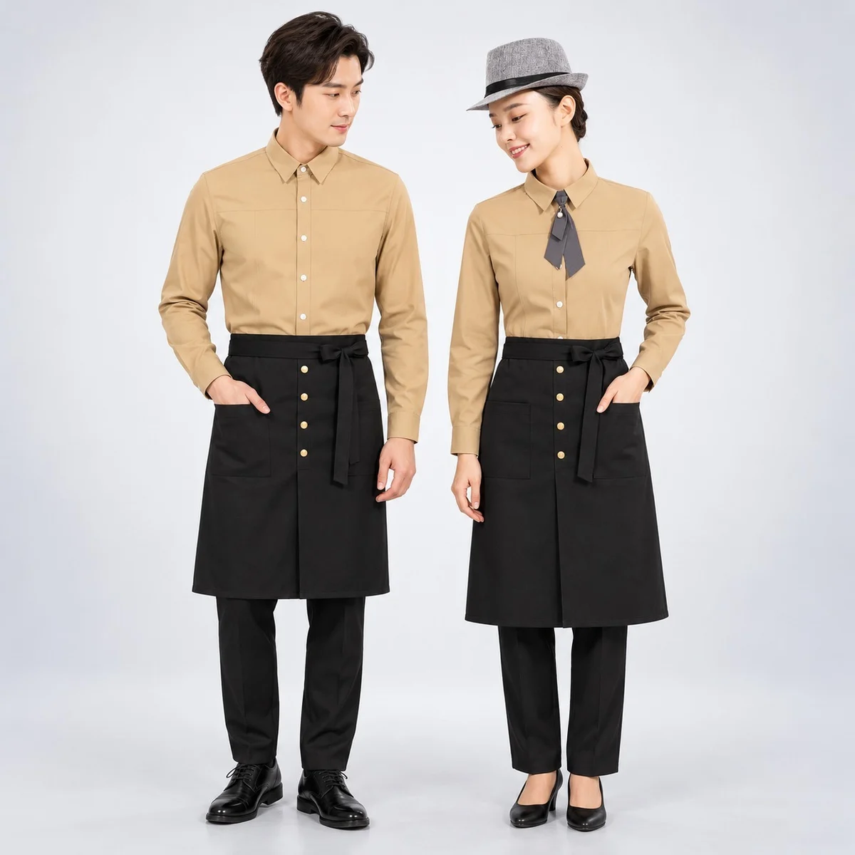 Beige and Black Hotel Service Uniform Set