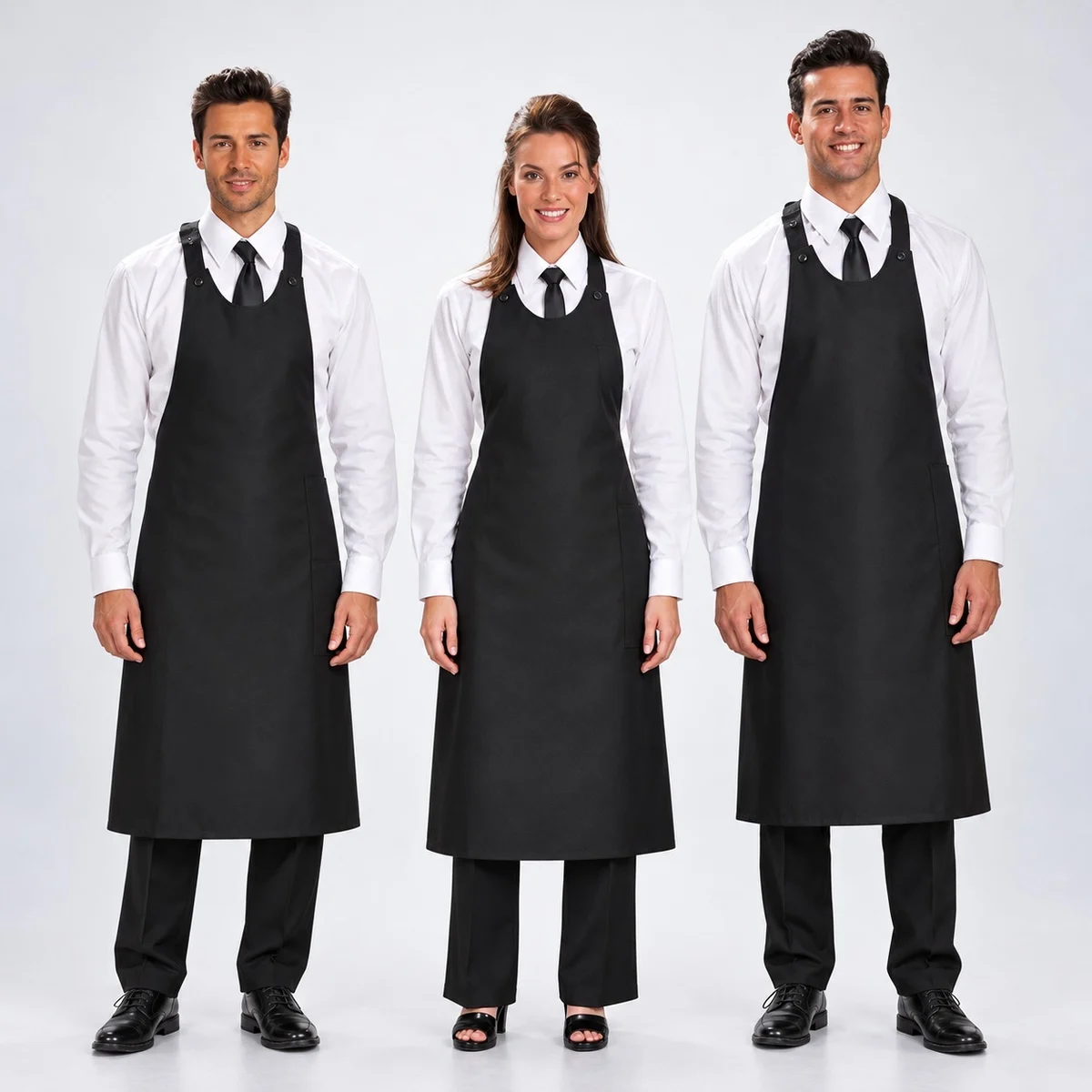 Black Hotel Bib Apron with Button Straps