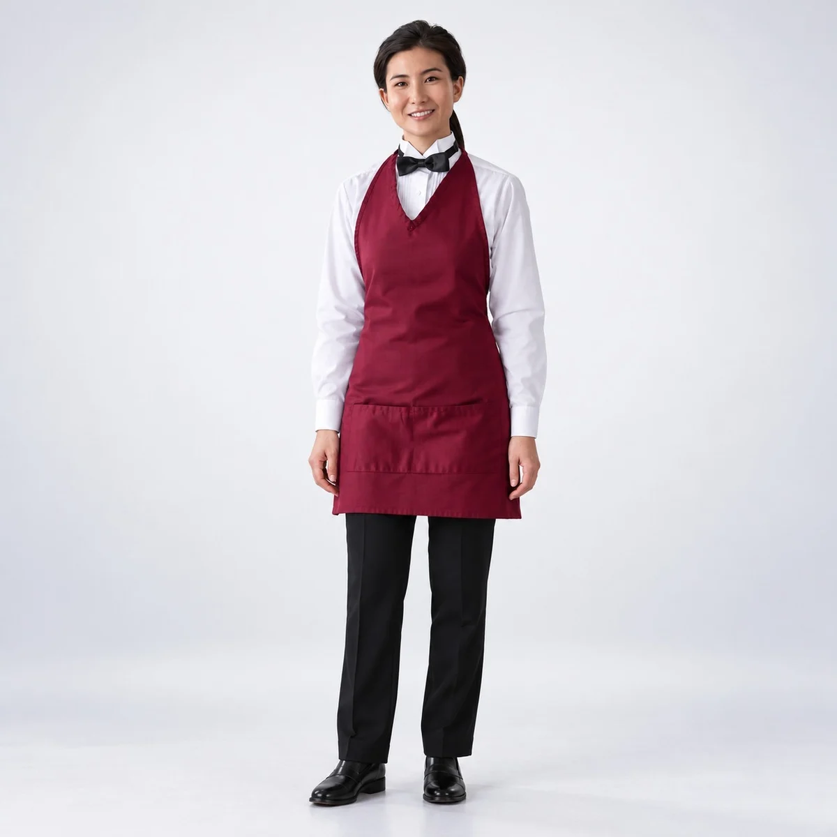 Maroon Poly-Cotton V-Neck Bib Apron for Women