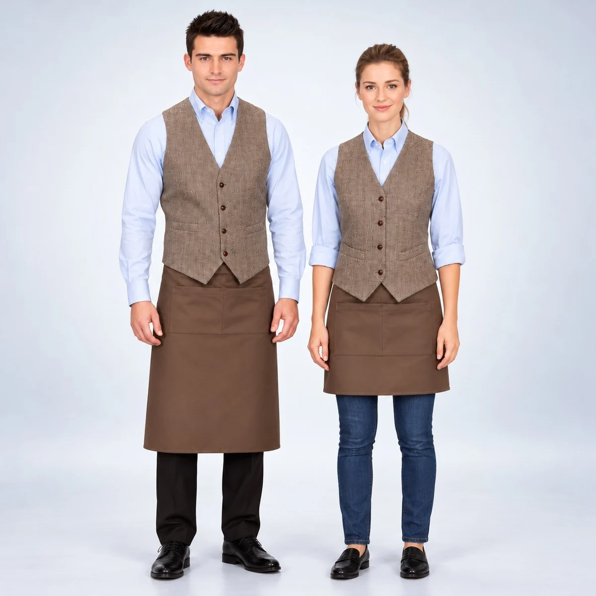Brown and Light Blue Hospitality Uniform Set