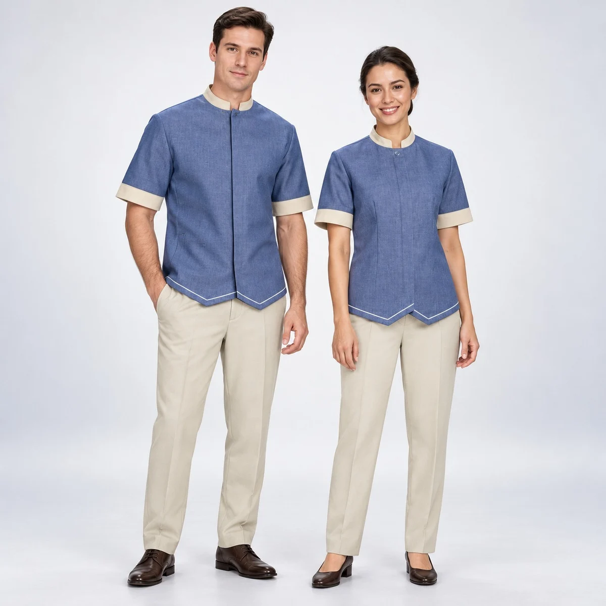Blue and Beige Hotel Uniform Set