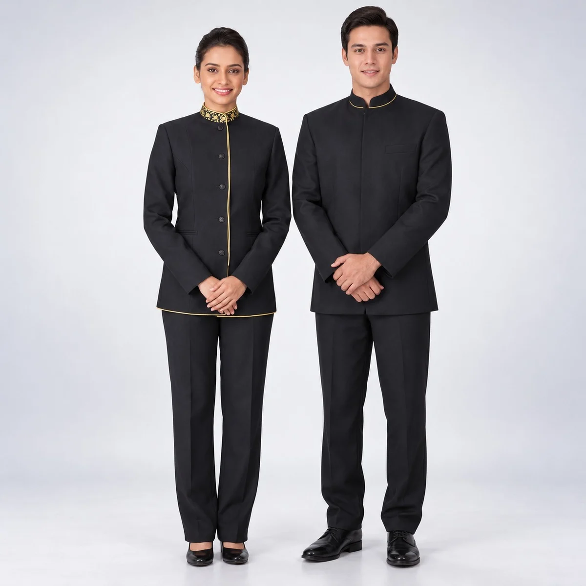 Black Hotel Uniform Set with Gold Piping