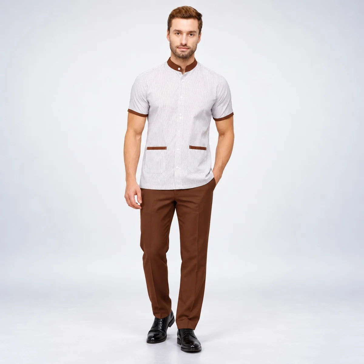 Mens White And Brown Hotel Uniform Set