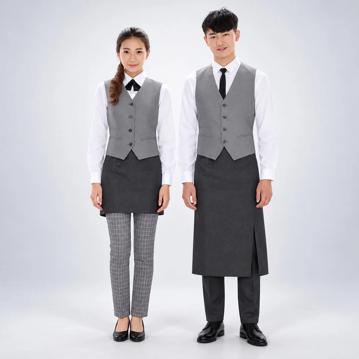 Grey and White Hotel Service Uniform Set