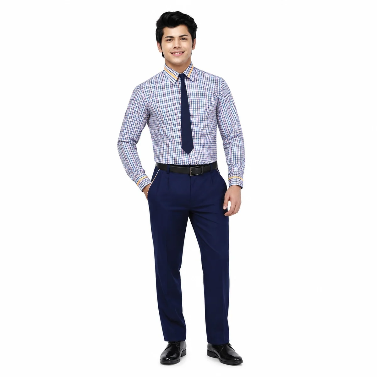 Boys Checked Shirt and Navy Trouser School Uniform Set