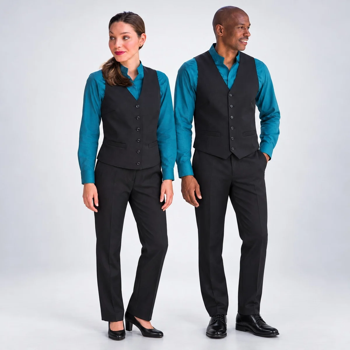 Teal and Black Hotel Uniform Set