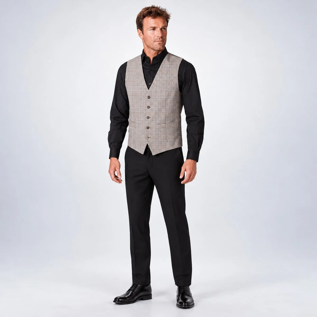 Mens Grey Plaid Waistcoat and Trousers Hotel Uniform