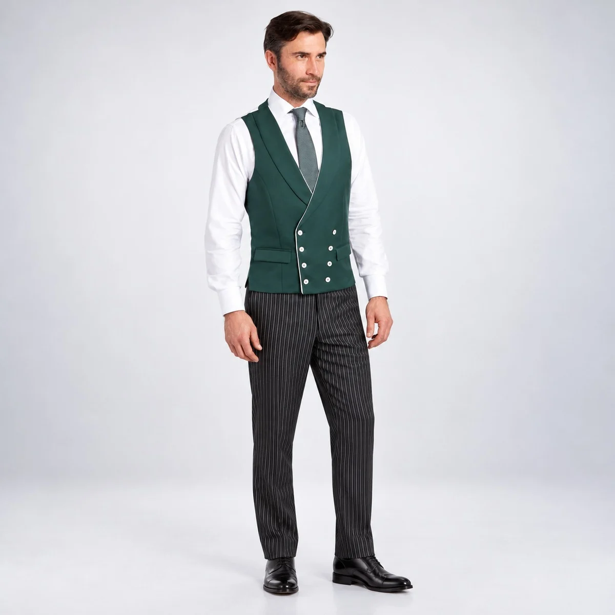 Dark Green Double-Breasted Hotel Waistcoat