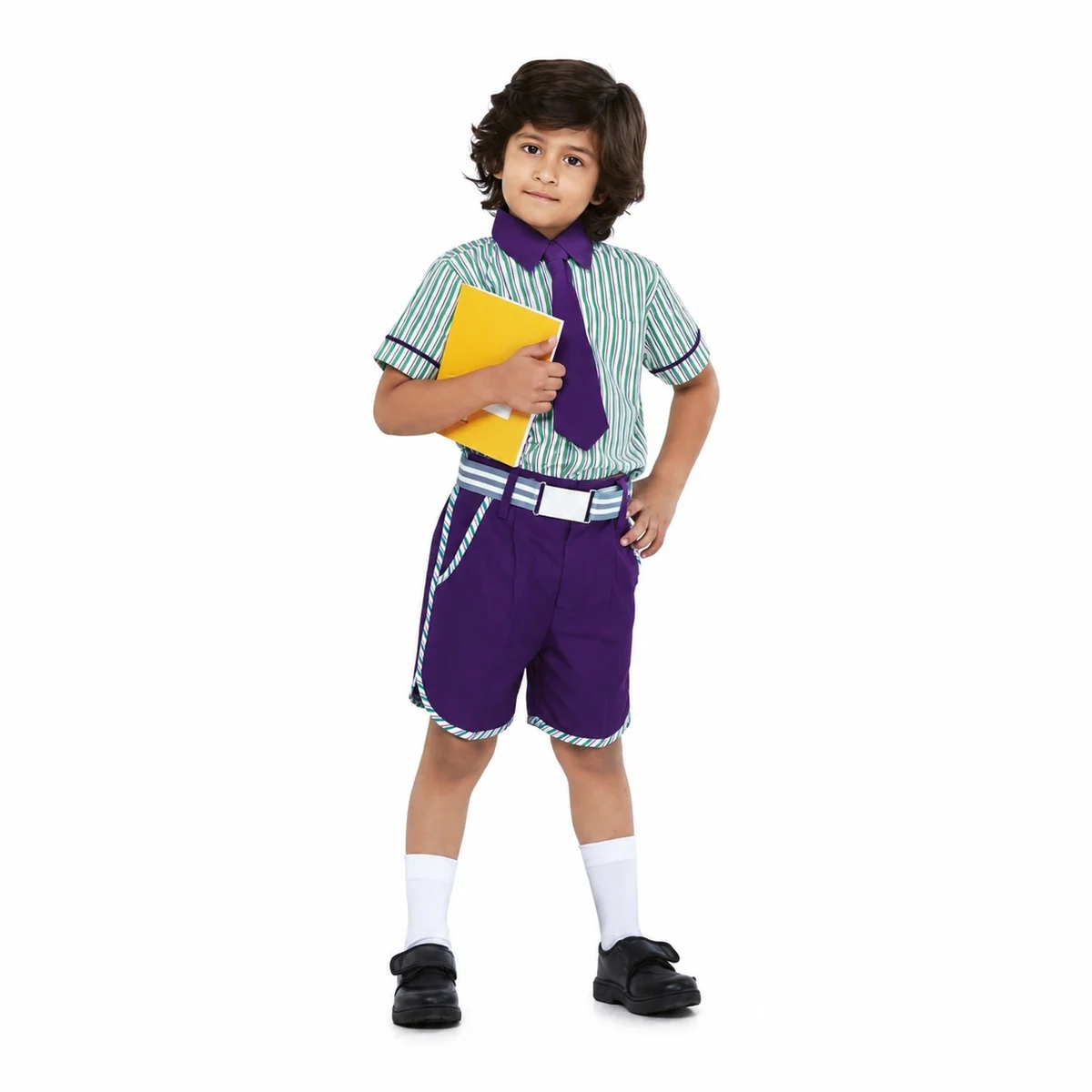 Green and White Striped School Uniform Set