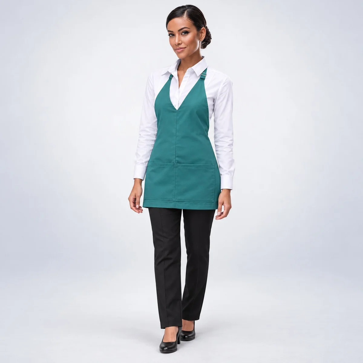 Womens Teal and White Hotel Uniform Set