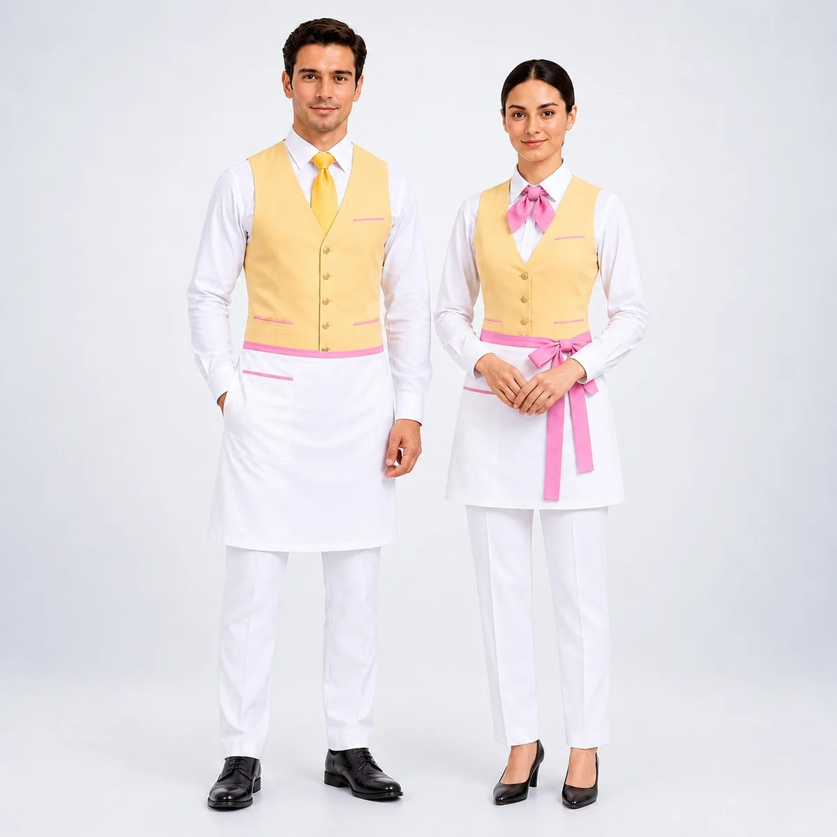 Yellow And White Waiter Uniform Set