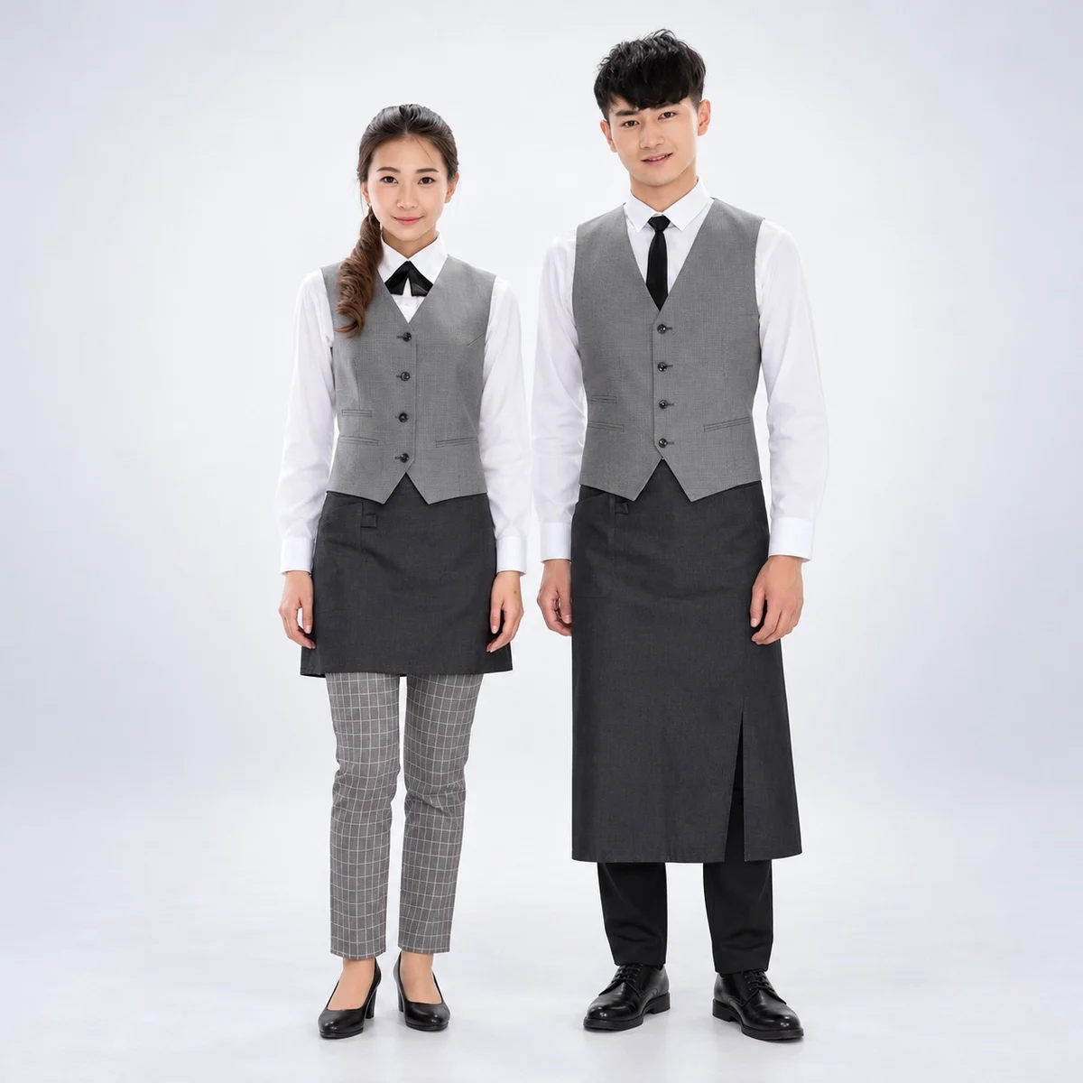 Grey and White Hotel Waiter Uniform Set