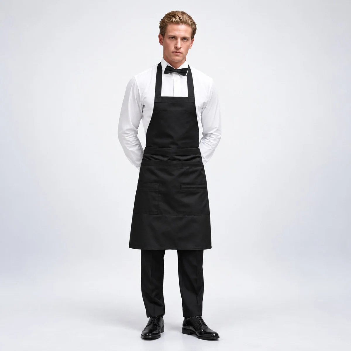Black Hotel Bib Apron with Split Pockets
