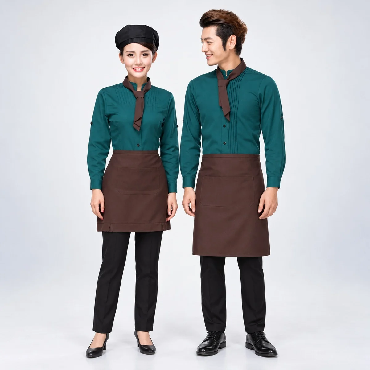 Dark Teal and Brown Hotel Waiter Uniform Set