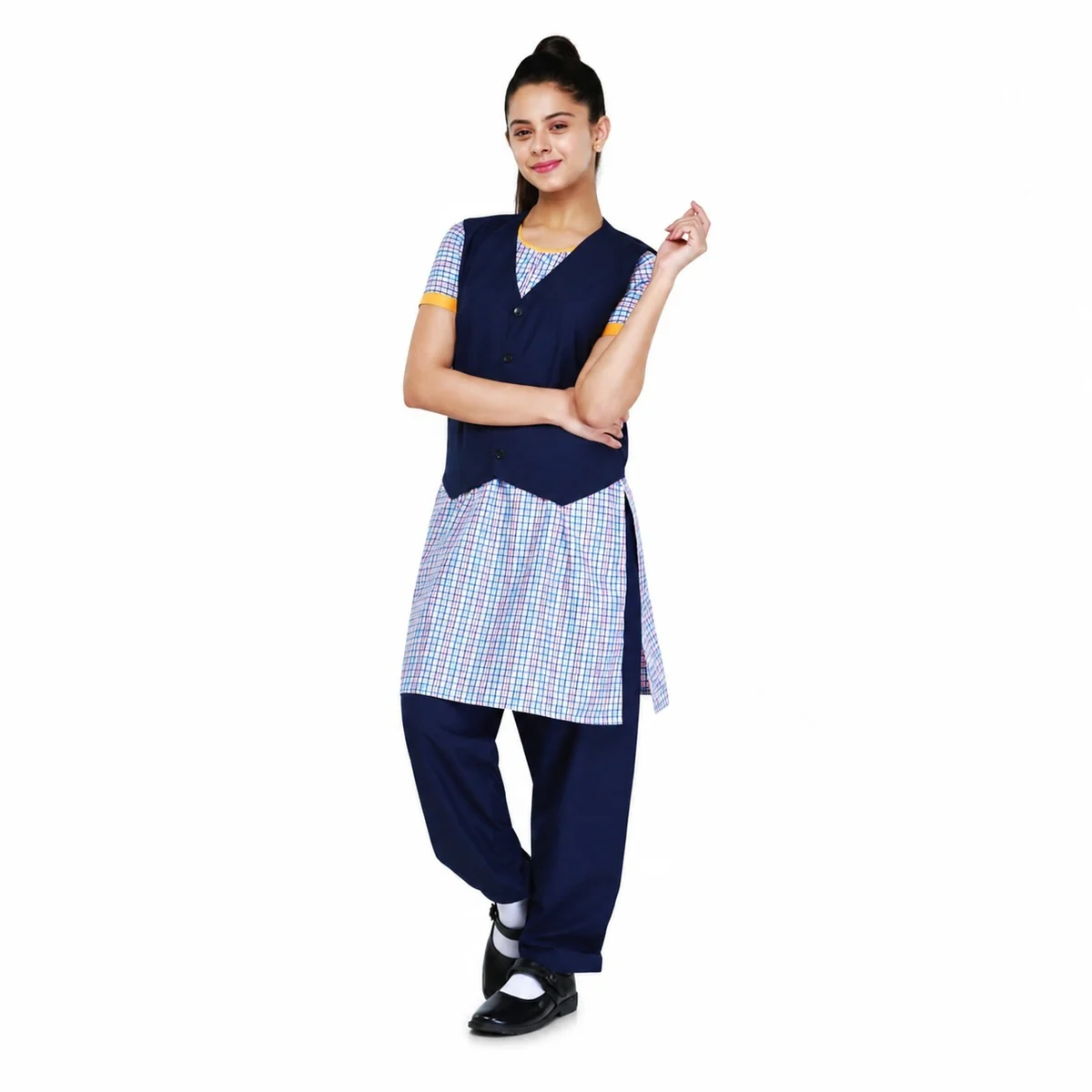 Navy and Multi-Color Check School Salwar Kameez Set
