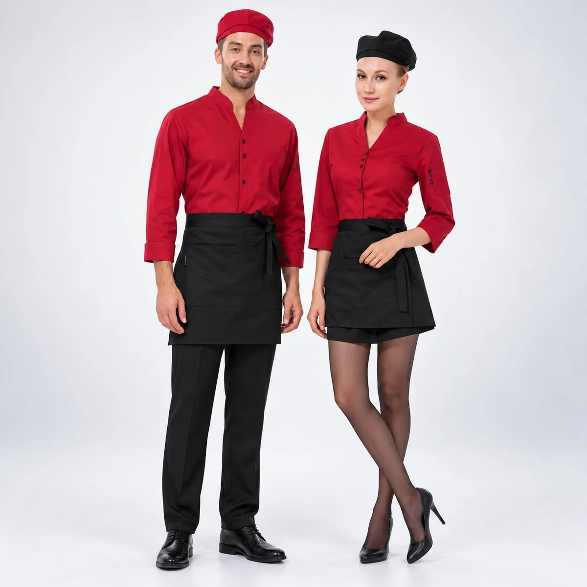 Red and Black Unisex Chef Uniform Set