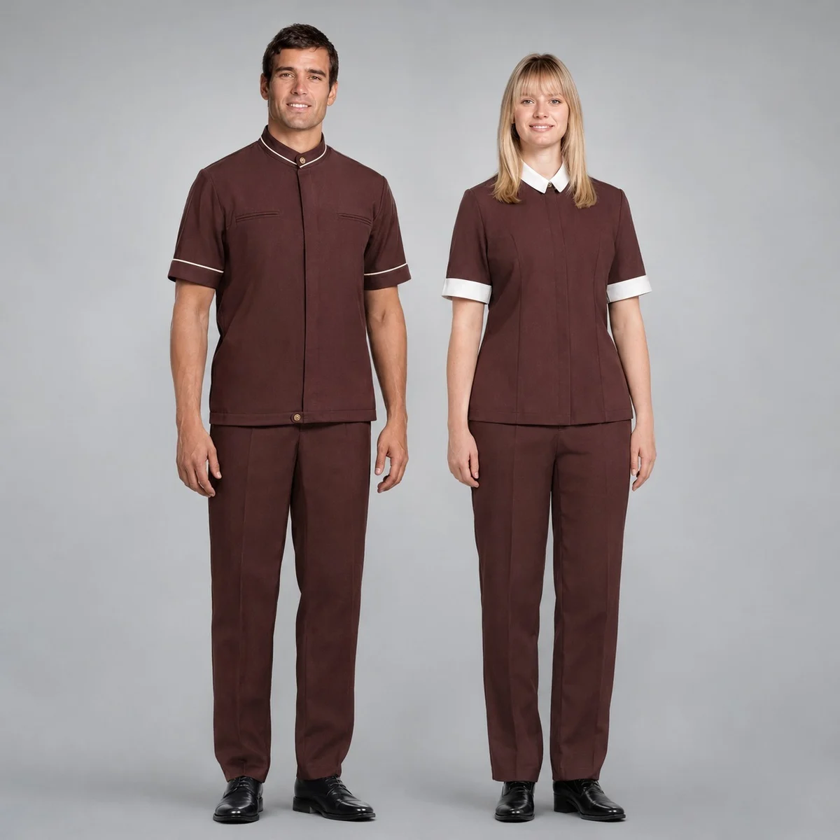 Brown Hotel Uniform Set with Contrast Trim