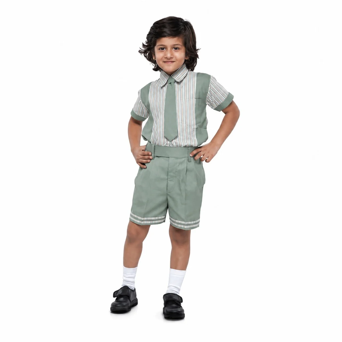 Sage Green and White Boys School Uniform Set