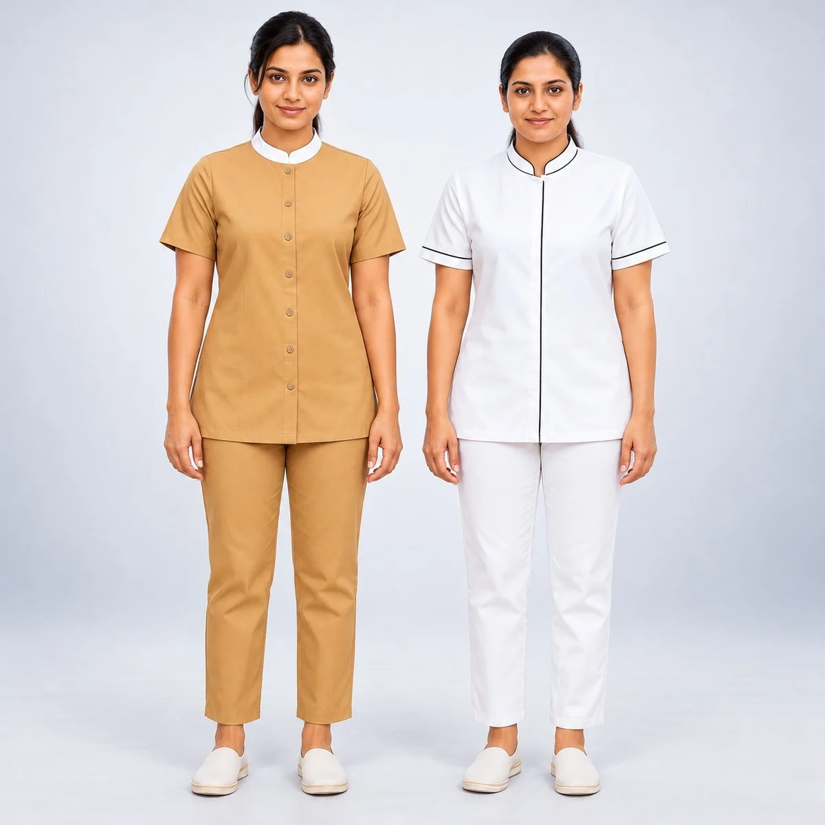 Womens Tan and White Scrubs Set