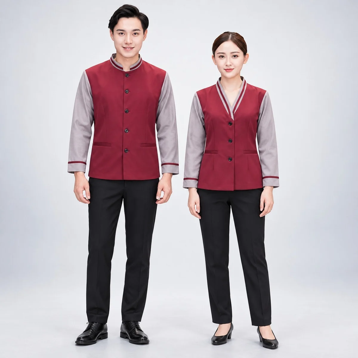 Maroon and Grey Hotel Uniform Set