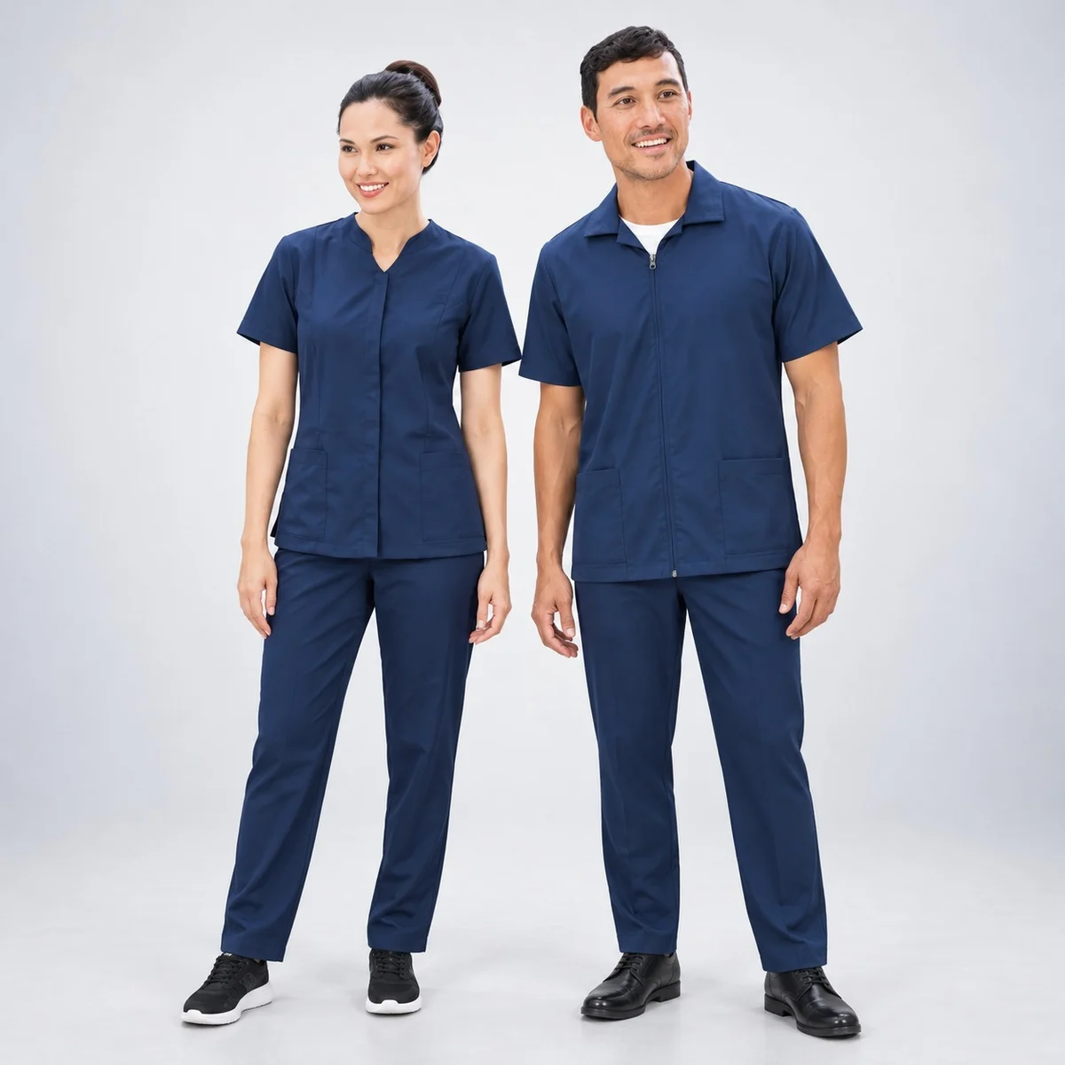 Navy Blue Poly-Cotton Unisex Medical Scrub Set