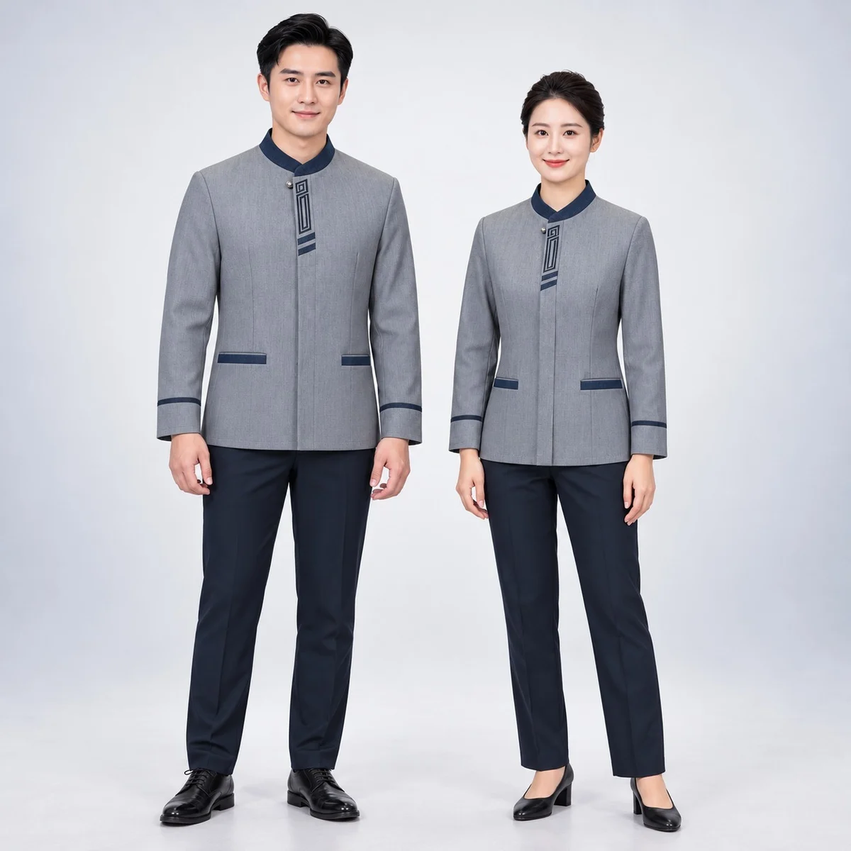 Grey and Dark Blue Hotel Staff Uniform Set