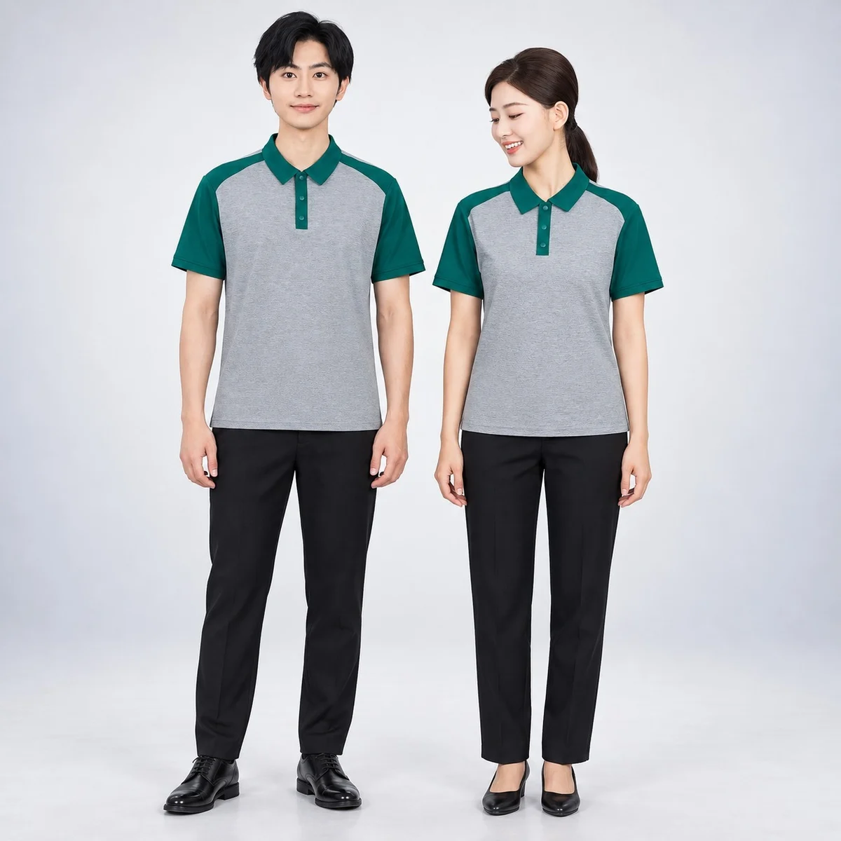 Grey and Green Corporate Polo T-Shirt and Trouser Set