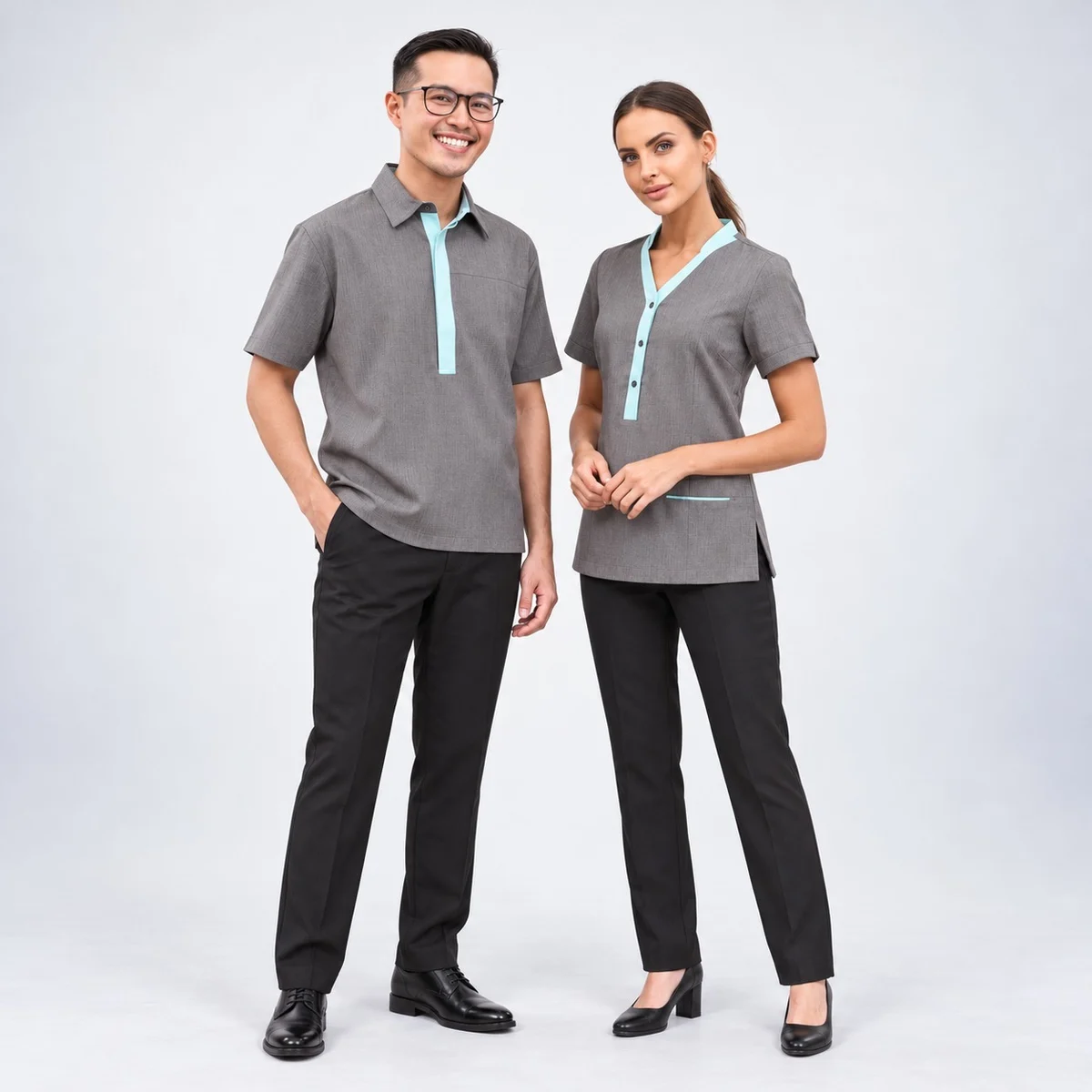 Grey and Light Blue Hospitality Uniform Set