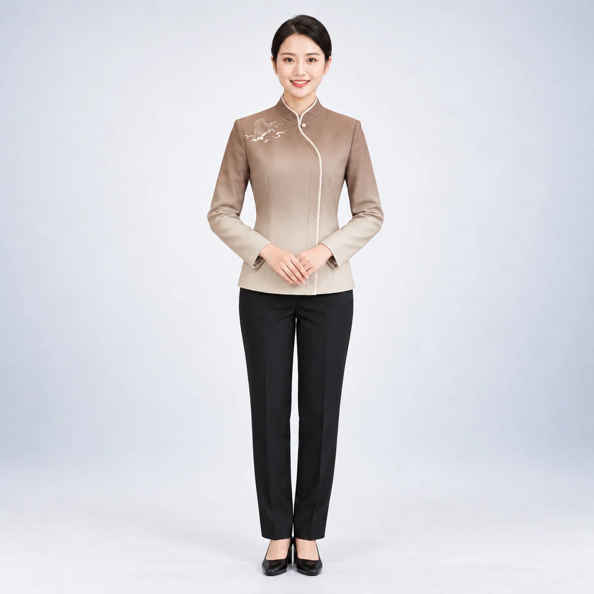 Beige and Brown Ombre Women Hotel Uniform Set