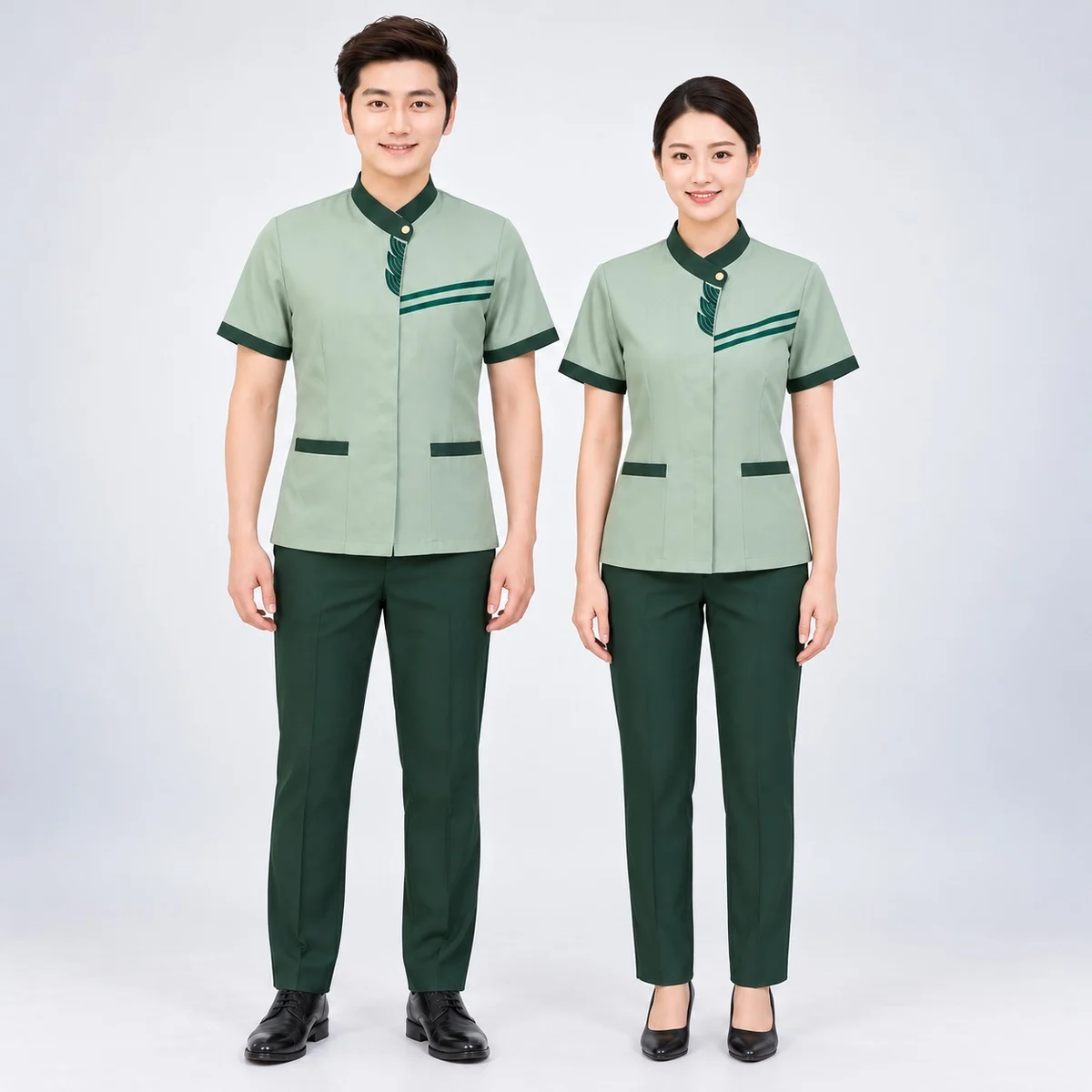 Sage Green and Dark Green Hotel Uniform Set