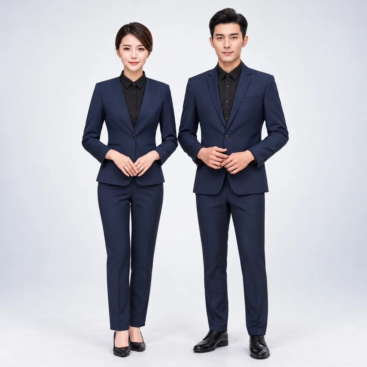Navy Blue Corporate Suit Set with Black Shirt
