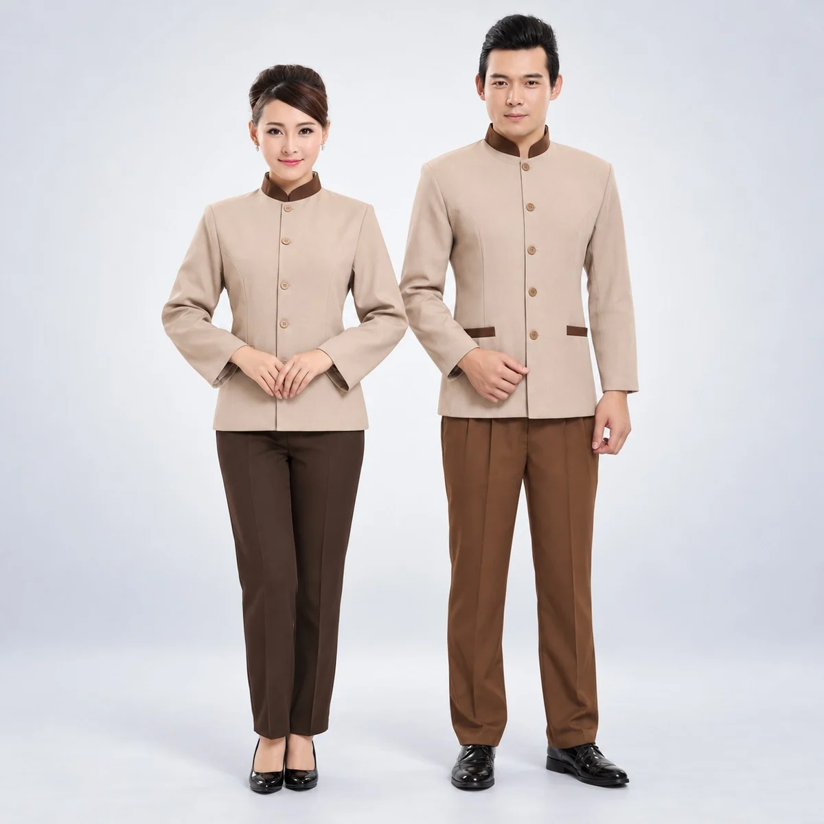 Beige and Brown Hotel Staff Uniform Set