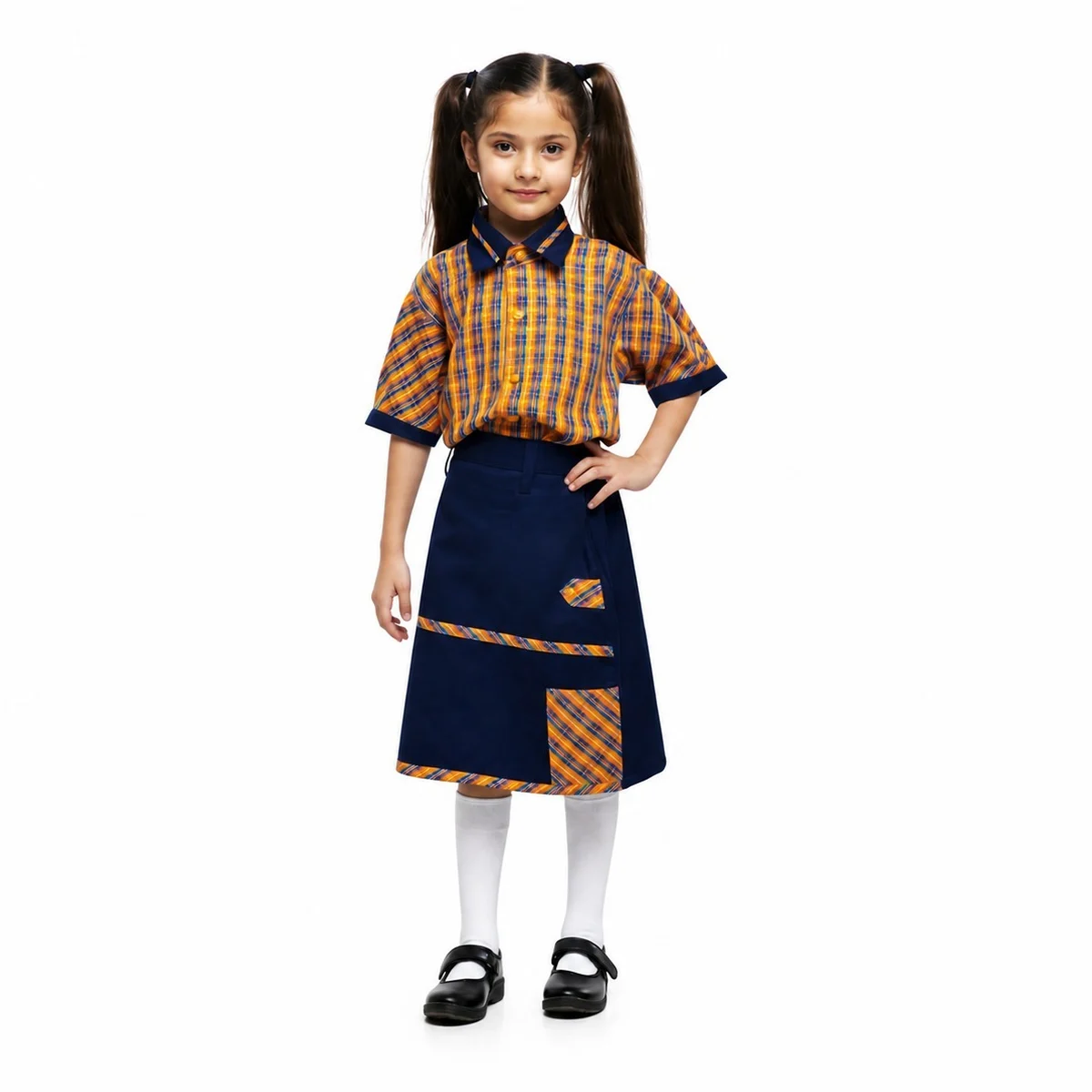Yellow and Blue Plaid School Uniform Set