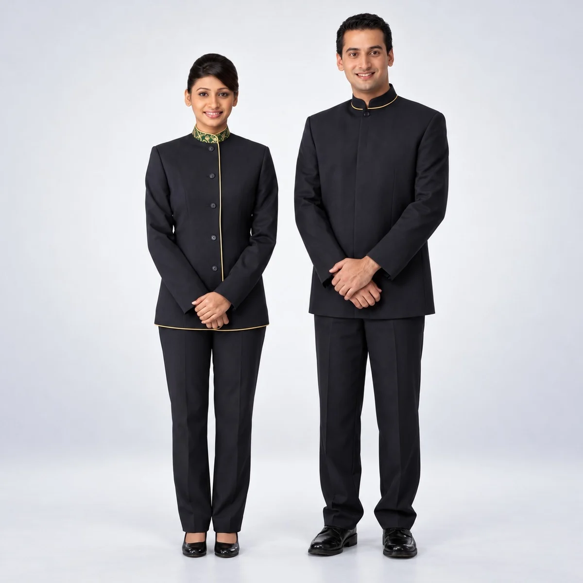 Black Hospitality Uniform Set with Mandarin Collar