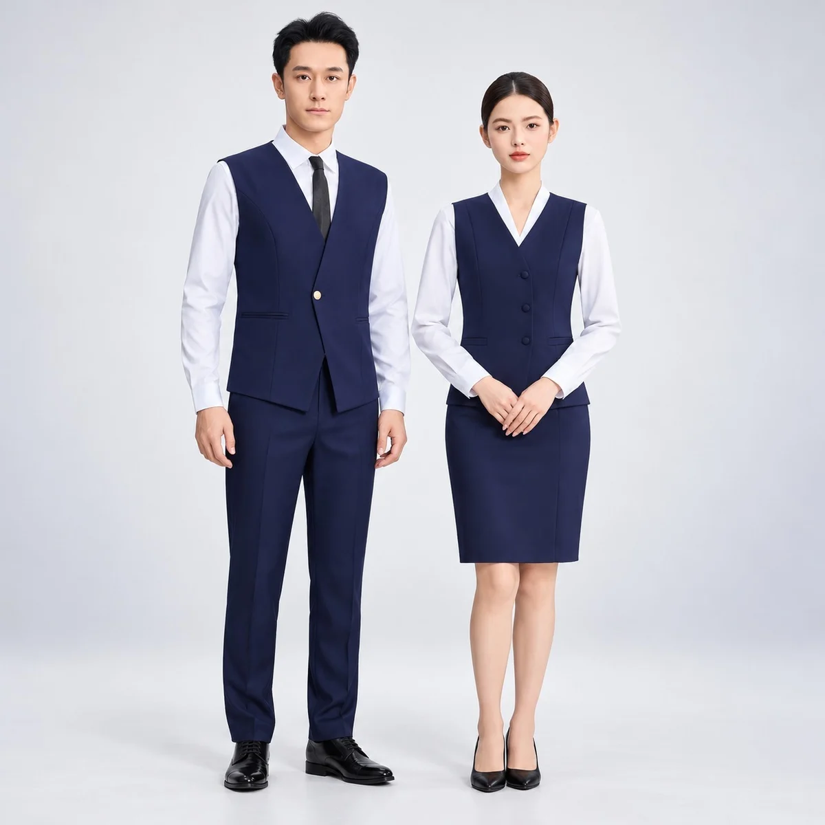 Navy Blue Hotel Uniform Set with Waistcoat