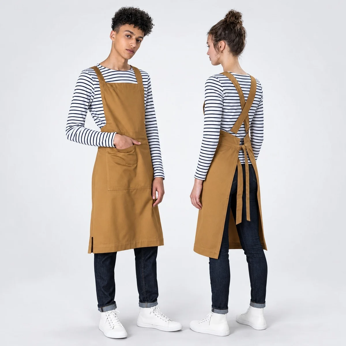 Mustard Brown Cotton Twill Bib Apron